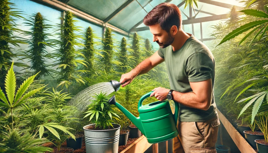 watering cannabis plant